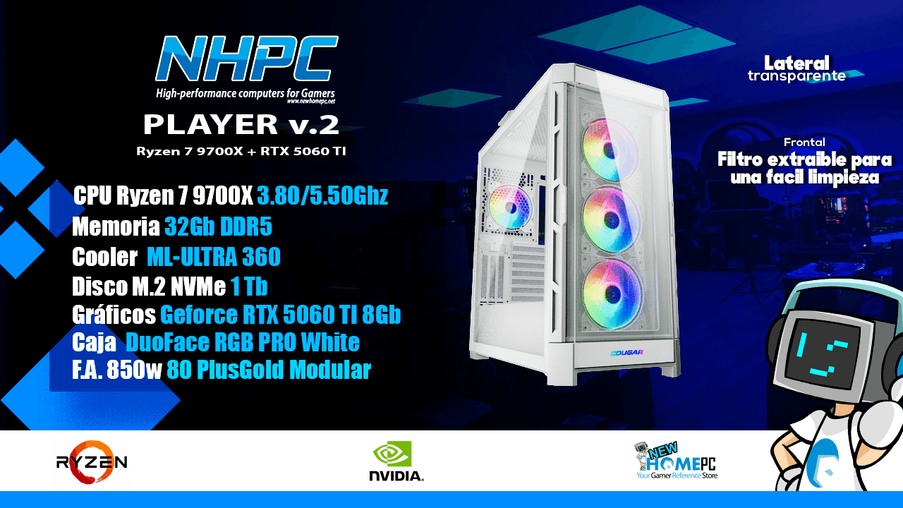 PC Gaming NHPC PLAYER v.2 - Ryzen 7 9700X - 32GB - 1TB - 5060 TI